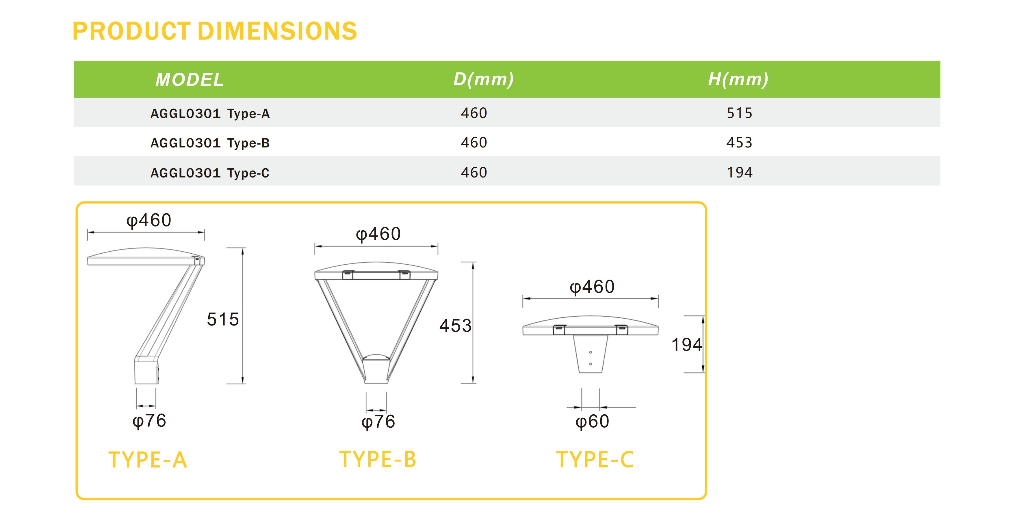 AGGL03 LED Garden Light Spec 2023 - Novo